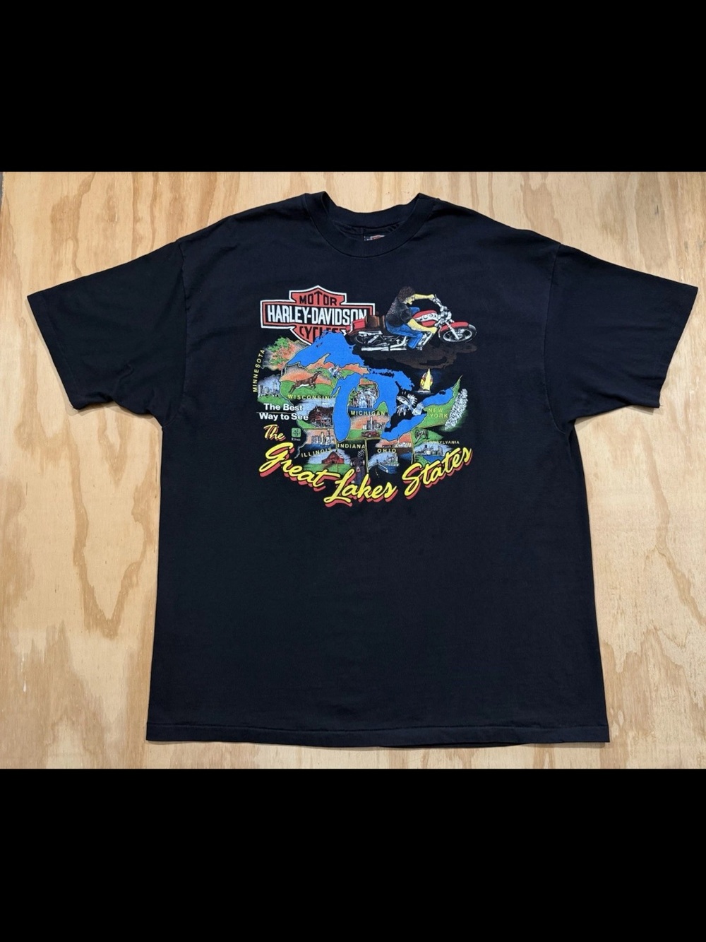 Vintage 90s Harley-Davidson Great Lakes States T-Shirt Cleveland Ohio XXL